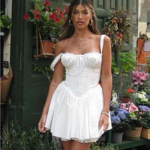 White fluffy corset lace dress smocked